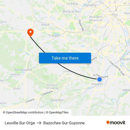 Leuville-Sur-Orge to Bazoches-Sur-Guyonne map