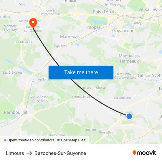Limours to Bazoches-Sur-Guyonne map