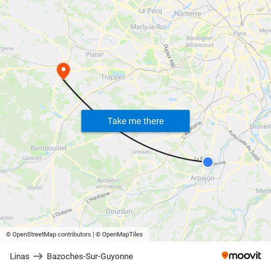 Linas to Bazoches-Sur-Guyonne map