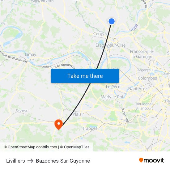 Livilliers to Bazoches-Sur-Guyonne map