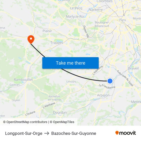 Longpont-Sur-Orge to Bazoches-Sur-Guyonne map