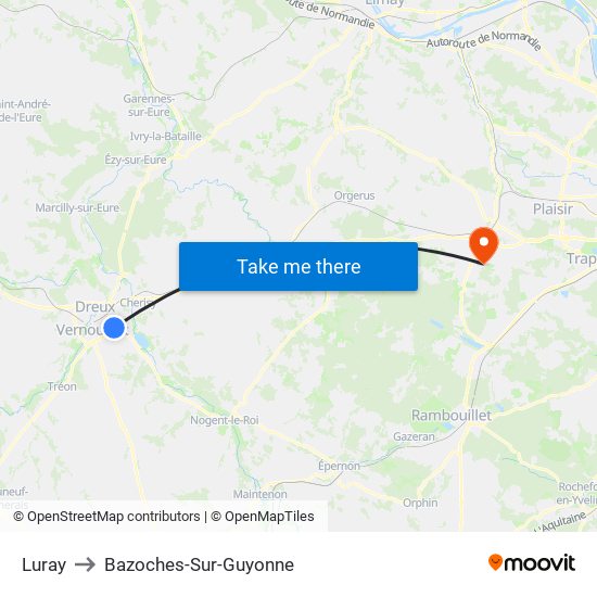 Luray to Bazoches-Sur-Guyonne map