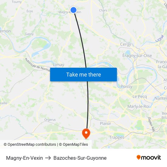 Magny-En-Vexin to Bazoches-Sur-Guyonne map