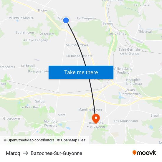 Marcq to Bazoches-Sur-Guyonne map