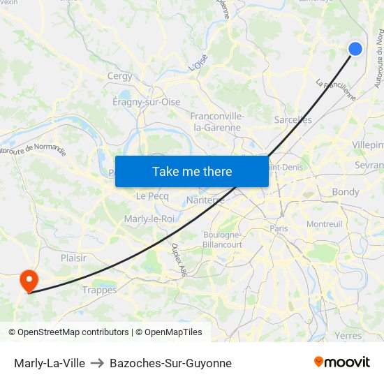 Marly-La-Ville to Bazoches-Sur-Guyonne map