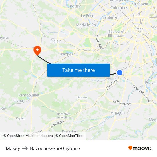 Massy to Bazoches-Sur-Guyonne map