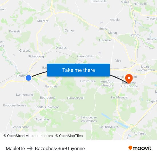 Maulette to Bazoches-Sur-Guyonne map