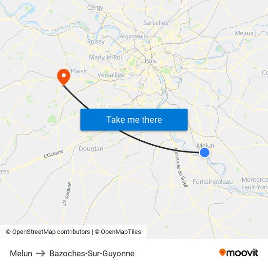 Melun to Bazoches-Sur-Guyonne map