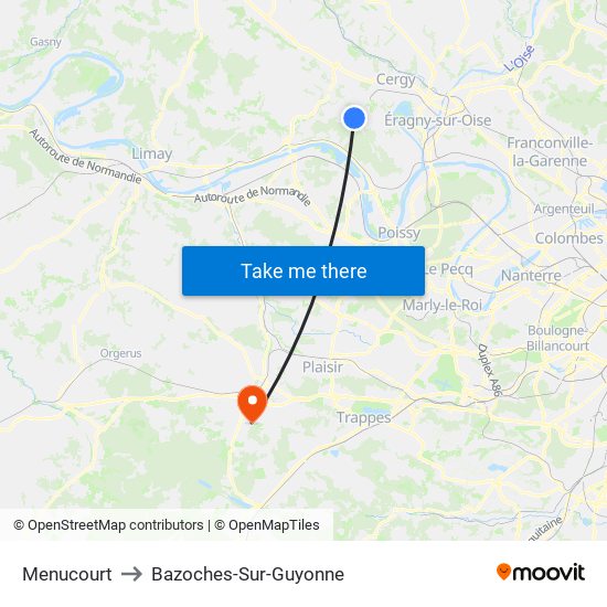 Menucourt to Bazoches-Sur-Guyonne map