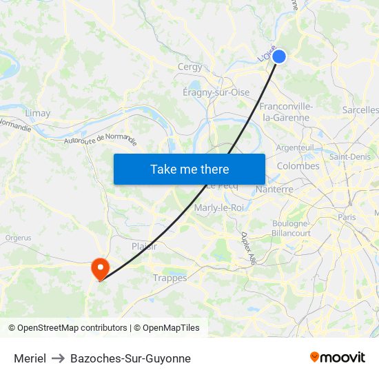 Meriel to Bazoches-Sur-Guyonne map