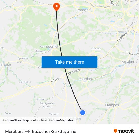 Merobert to Bazoches-Sur-Guyonne map