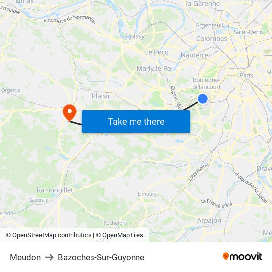 Meudon to Bazoches-Sur-Guyonne map