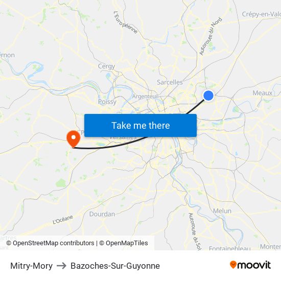 Mitry-Mory to Bazoches-Sur-Guyonne map