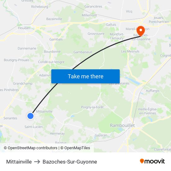 Mittainville to Bazoches-Sur-Guyonne map