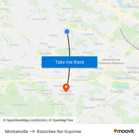 Montainville to Bazoches-Sur-Guyonne map