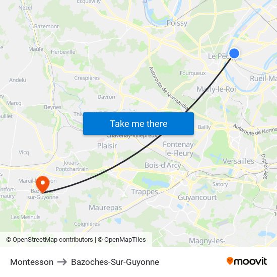 Montesson to Bazoches-Sur-Guyonne map