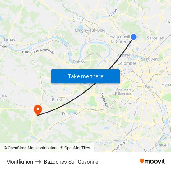 Montlignon to Bazoches-Sur-Guyonne map