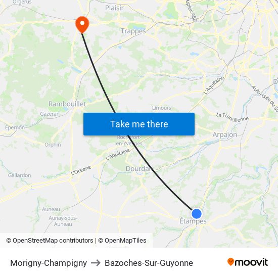 Morigny-Champigny to Bazoches-Sur-Guyonne map