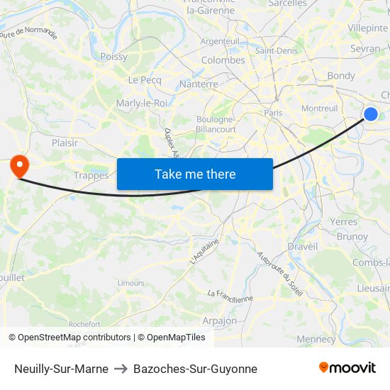 Neuilly-Sur-Marne to Bazoches-Sur-Guyonne map