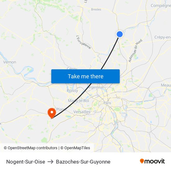 Nogent-Sur-Oise to Bazoches-Sur-Guyonne map