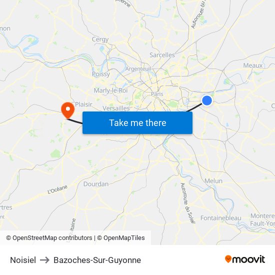 Noisiel to Bazoches-Sur-Guyonne map