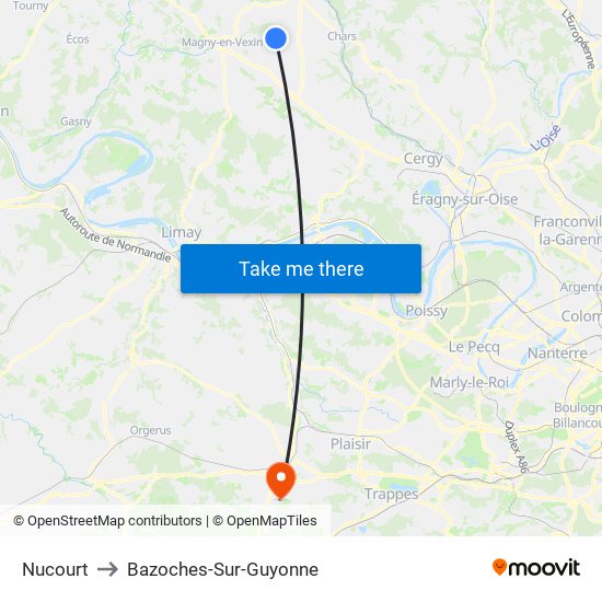 Nucourt to Bazoches-Sur-Guyonne map