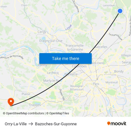 Orry-La-Ville to Bazoches-Sur-Guyonne map
