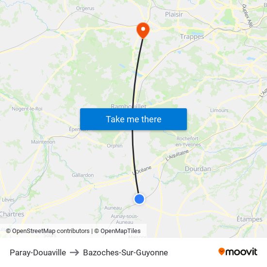 Paray-Douaville to Bazoches-Sur-Guyonne map