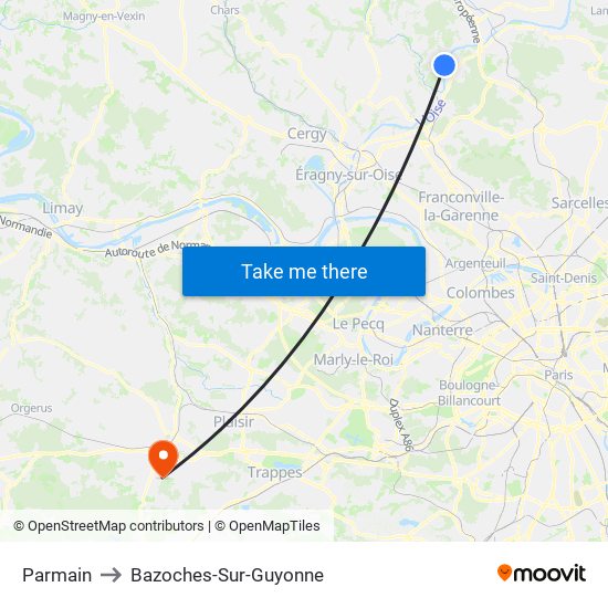 Parmain to Bazoches-Sur-Guyonne map