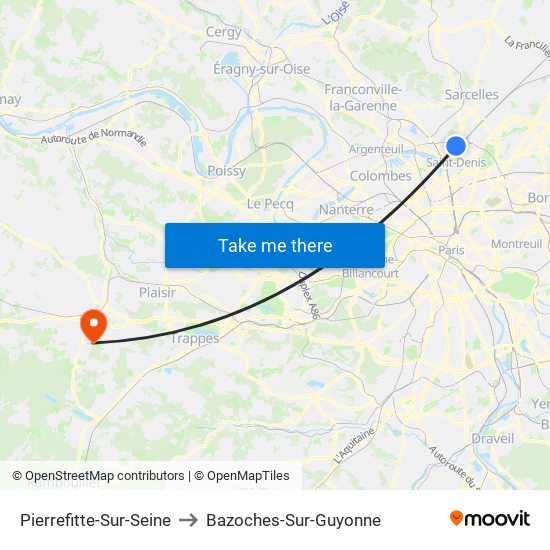 Pierrefitte-Sur-Seine to Bazoches-Sur-Guyonne map