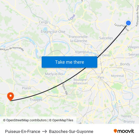 Puiseux-En-France to Bazoches-Sur-Guyonne map