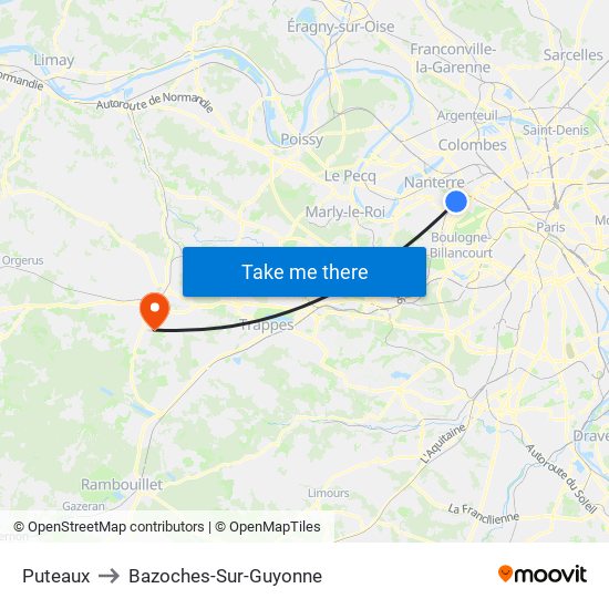 Puteaux to Bazoches-Sur-Guyonne map