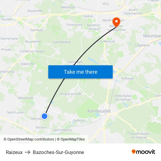 Raizeux to Bazoches-Sur-Guyonne map