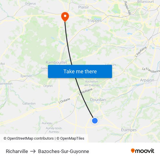 Richarville to Bazoches-Sur-Guyonne map