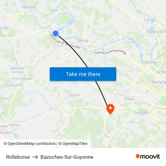 Rolleboise to Bazoches-Sur-Guyonne map