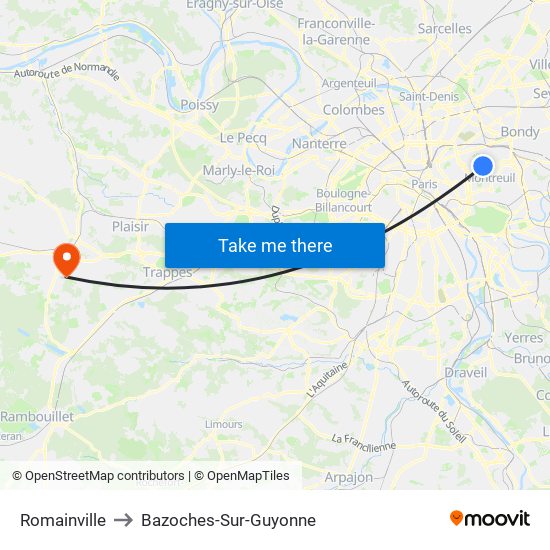 Romainville to Bazoches-Sur-Guyonne map