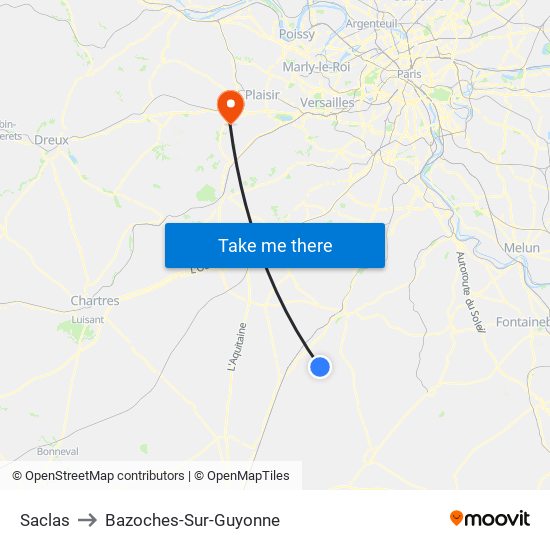 Saclas to Bazoches-Sur-Guyonne map