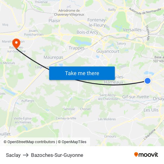 Saclay to Bazoches-Sur-Guyonne map