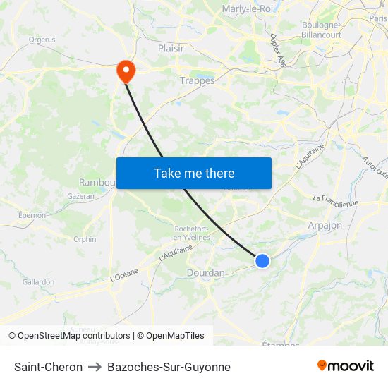 Saint-Cheron to Bazoches-Sur-Guyonne map