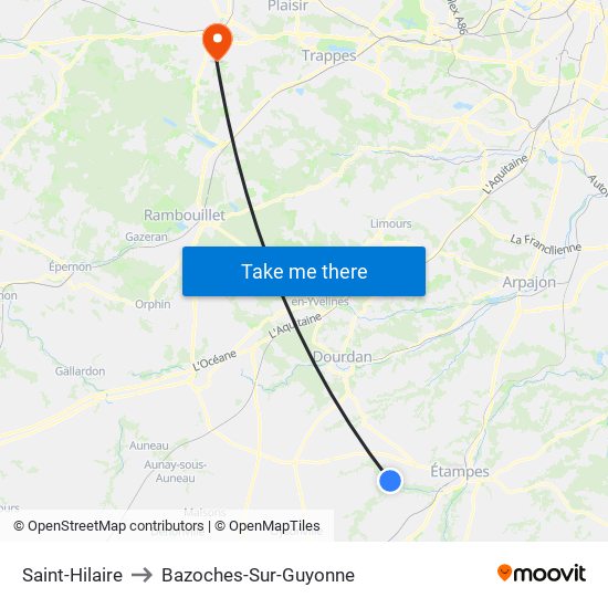 Saint-Hilaire to Bazoches-Sur-Guyonne map