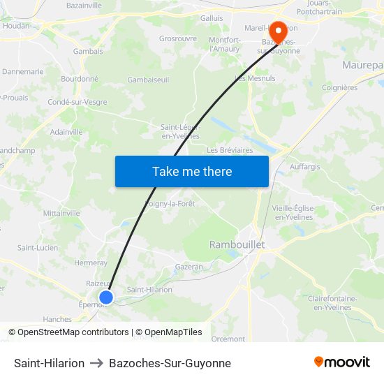 Saint-Hilarion to Bazoches-Sur-Guyonne map