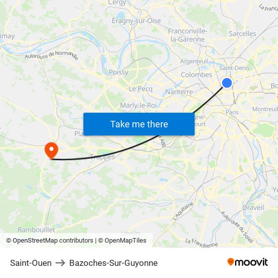 Saint-Ouen to Bazoches-Sur-Guyonne map