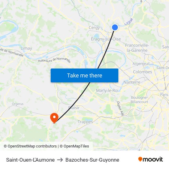 Saint-Ouen-L'Aumone to Bazoches-Sur-Guyonne map