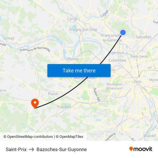 Saint-Prix to Bazoches-Sur-Guyonne map