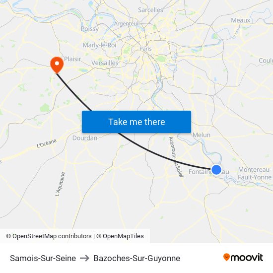 Samois-Sur-Seine to Bazoches-Sur-Guyonne map
