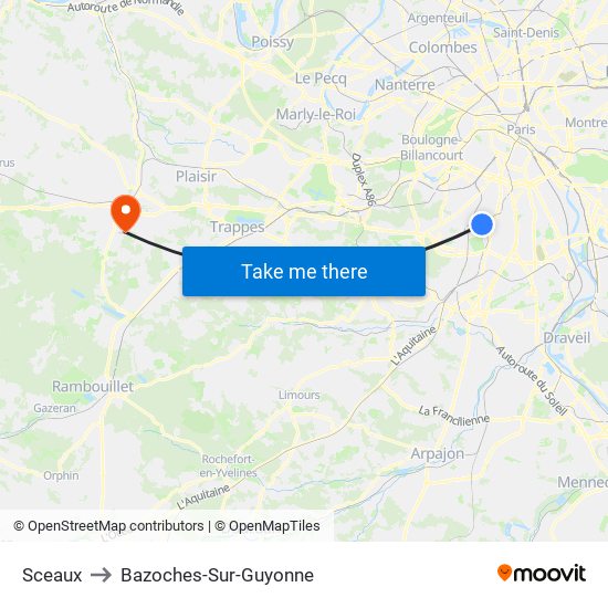 Sceaux to Bazoches-Sur-Guyonne map