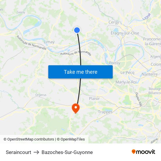 Seraincourt to Bazoches-Sur-Guyonne map