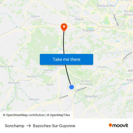 Sonchamp to Bazoches-Sur-Guyonne map