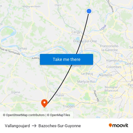 Vallangoujard to Bazoches-Sur-Guyonne map