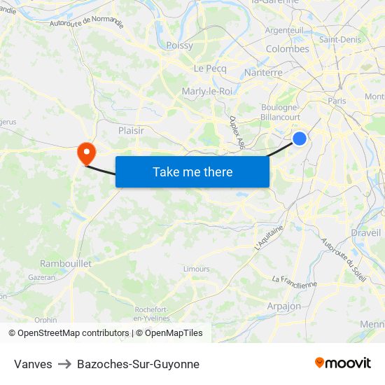 Vanves to Bazoches-Sur-Guyonne map